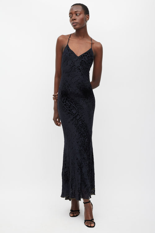 Roberto Cavalli Black Textured Velvet Dress