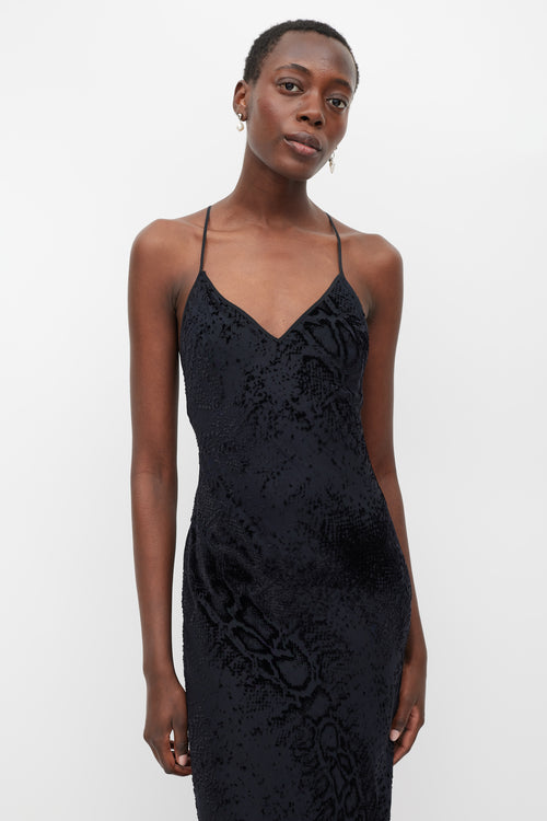 Roberto Cavalli Black Textured Velvet Dress