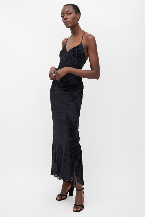 Roberto Cavalli Black Textured Velvet Dress