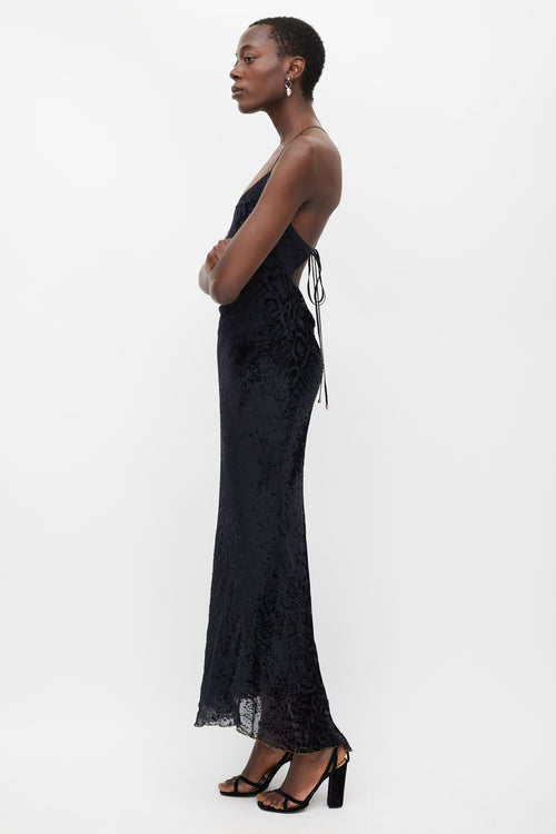 Roberto Cavalli Black Textured Velvet Dress