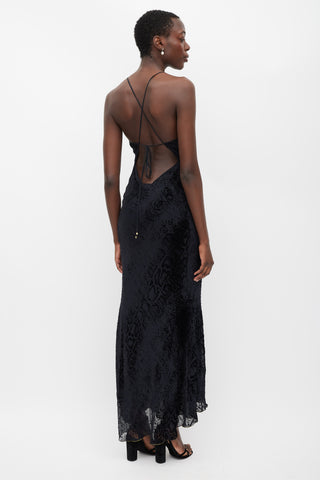 Roberto Cavalli Black Textured Velvet Dress