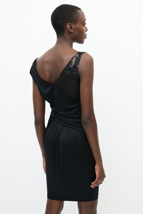 Roberto Cavalli Black Sequin Embellished V-Neck Dress