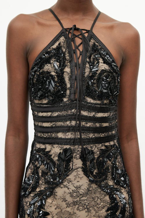 Roberto Cavalli Black Sequin V-Neck Gown