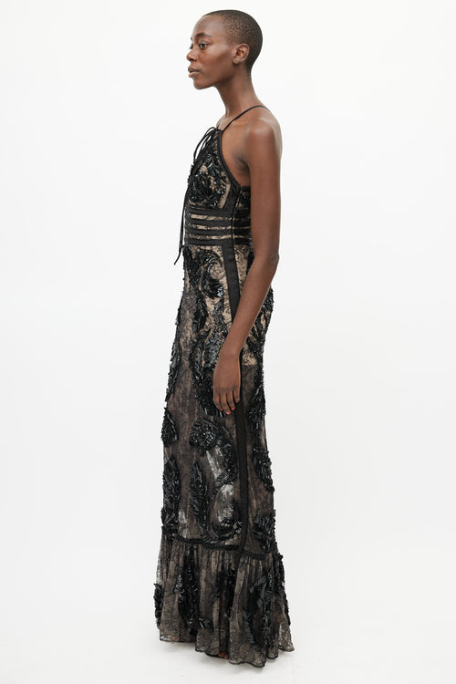 Roberto Cavalli Black Sequin V-Neck Gown