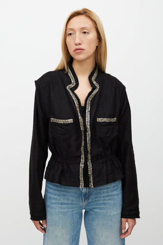 Roberto Cavalli Black 
Silver Gathered Jacket