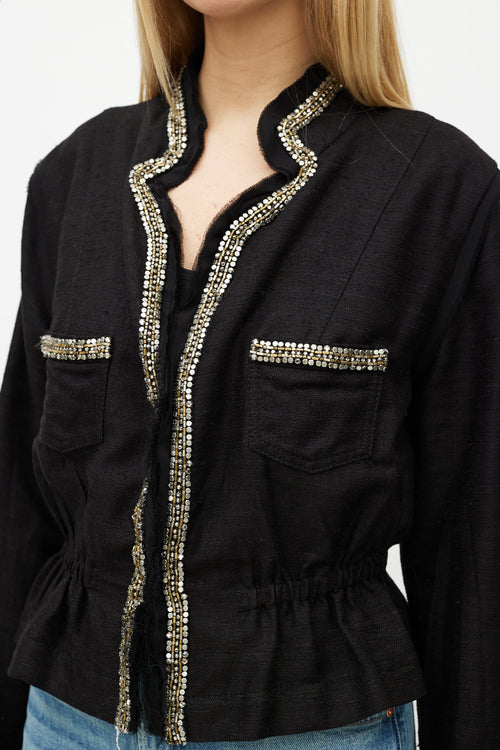 Roberto Cavalli Black 
Silver Gathered Jacket