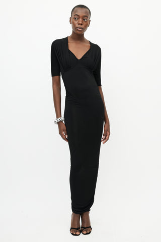 Roberto Cavalli Black Smocked Maxi Dress