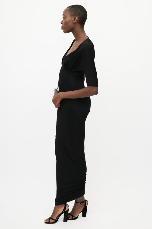 Roberto Cavalli Black Smocked Maxi Dress