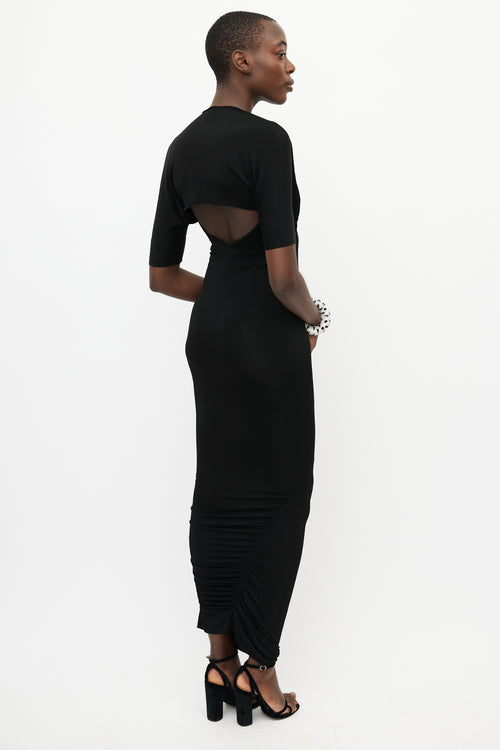 Roberto Cavalli Black Smocked Maxi Dress