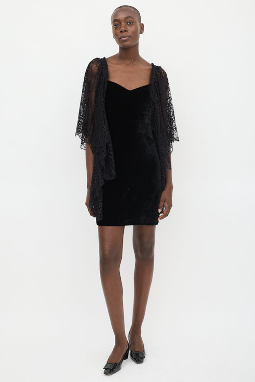 Roberto Cavalli Black Velvet Lace Sleeve Dress