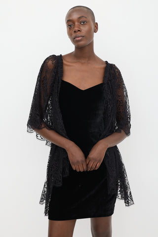 Roberto Cavalli Black Velvet Lace Sleeve Dress