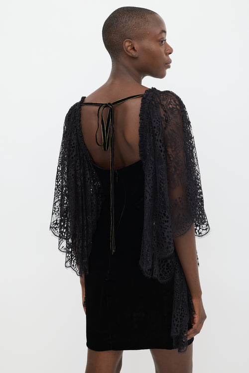 Roberto Cavalli Black Velvet Lace Sleeve Dress