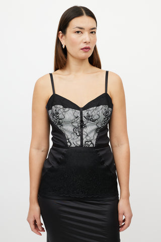 Roberto Cavalli Black 
White Satin Lace Bustier Top