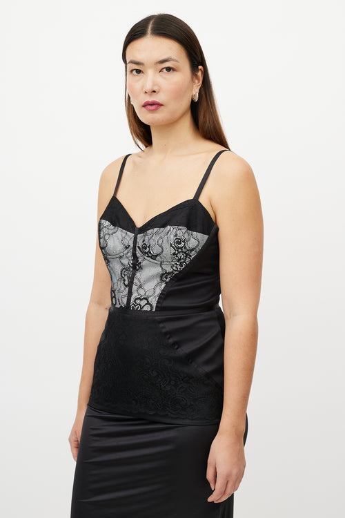 Roberto Cavalli Black 
White Satin Lace Bustier Top