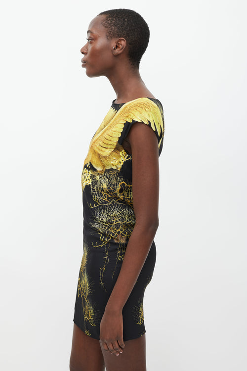 Roberto Cavalli Black 
Yellow Printed Sheath Dress