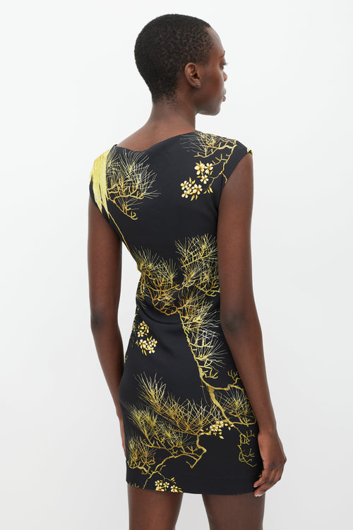 Roberto Cavalli Black 
Yellow Printed Sheath Dress