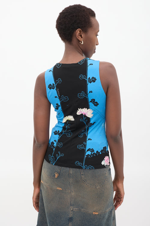 Roberto Cavalli Blue 
Multi Floral Cowl Neck Top