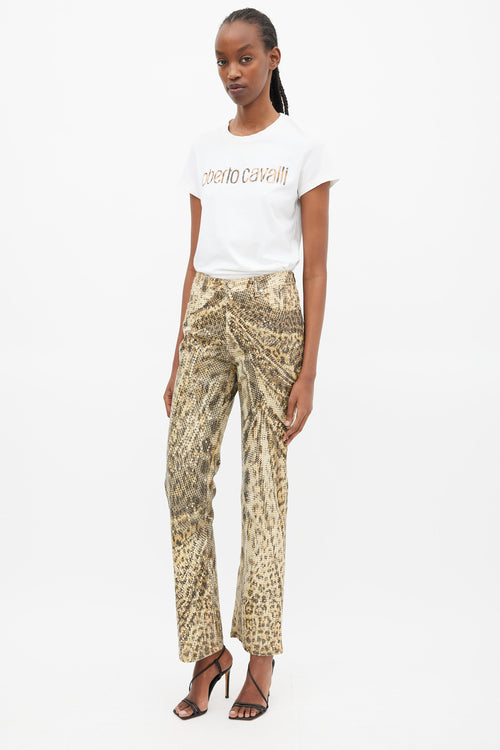 Roberto Cavalli Brown 
Cream Printed Sequinned Pants