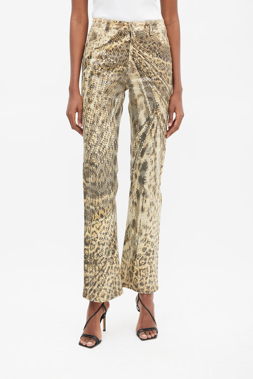 Roberto Cavalli Brown 
Cream Printed Sequinned Pants