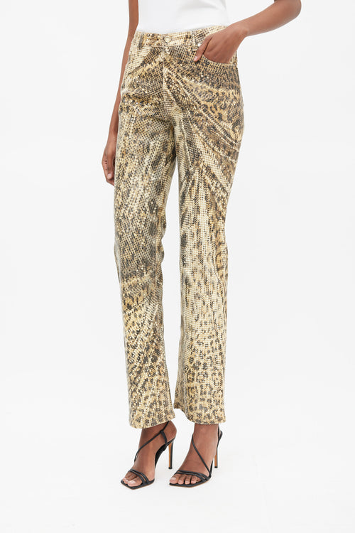 Roberto Cavalli Brown 
Cream Printed Sequinned Pants