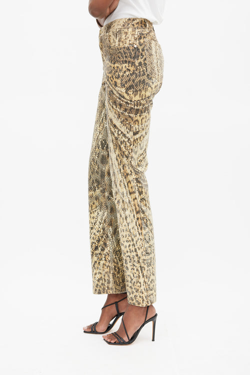 Roberto Cavalli Brown 
Cream Printed Sequinned Pants