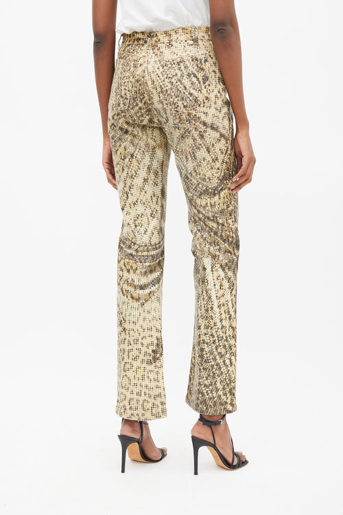 Roberto Cavalli Brown 
Cream Printed Sequinned Pants