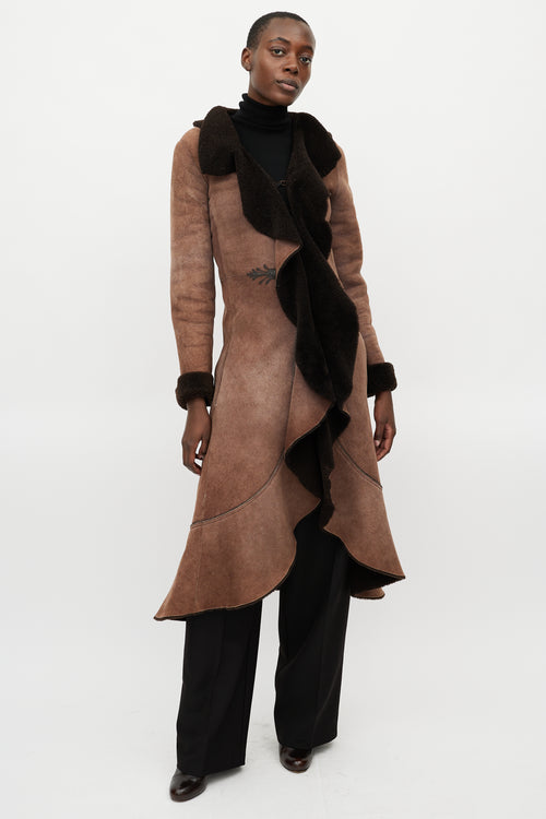 Roberto Cavalli Brown Leather Shearling Coat