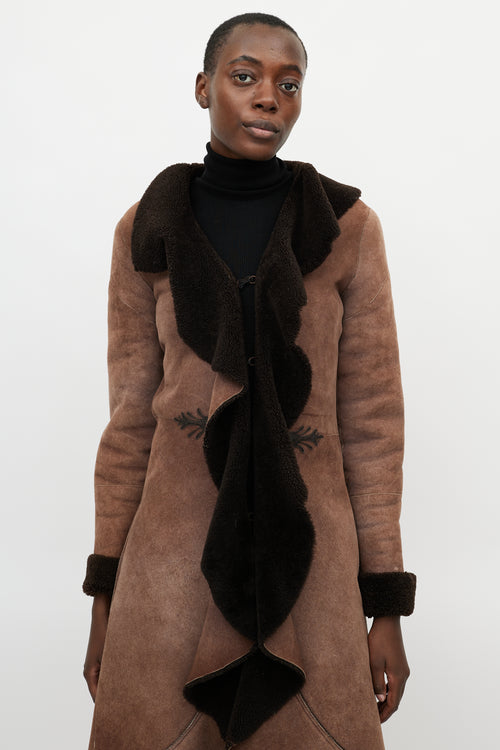 Roberto Cavalli Brown Leather Shearling Coat