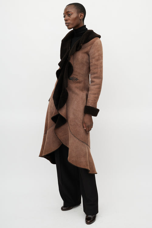 Roberto Cavalli Brown Leather Shearling Coat