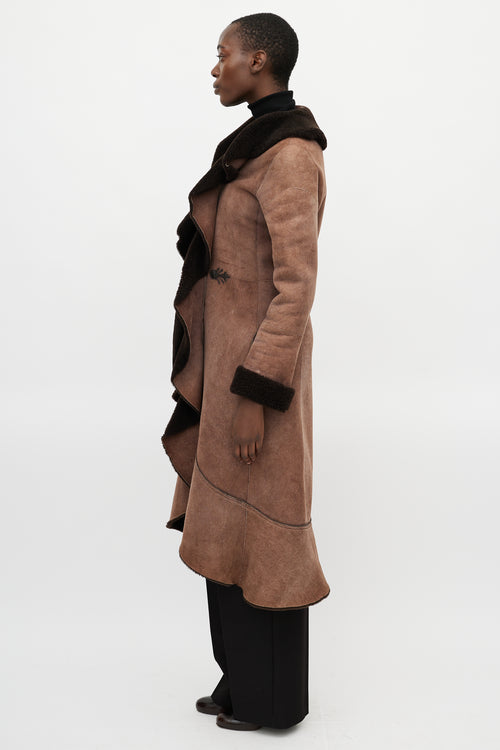 Roberto Cavalli Brown Leather Shearling Coat