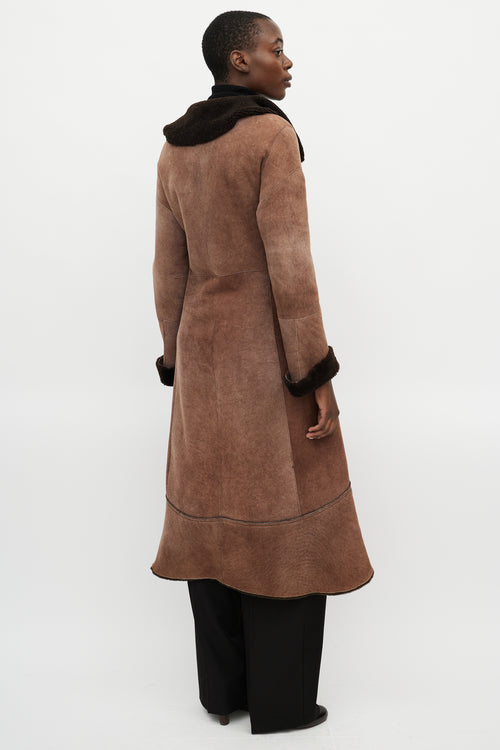 Roberto Cavalli Brown Leather Shearling Coat