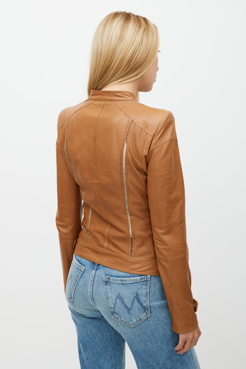 Roberto Cavalli Brown Perforated Leather Jacket