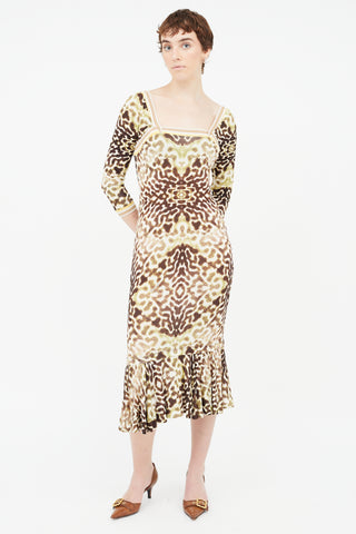 Roberto Cavalli Brown 
Multi Print Dress