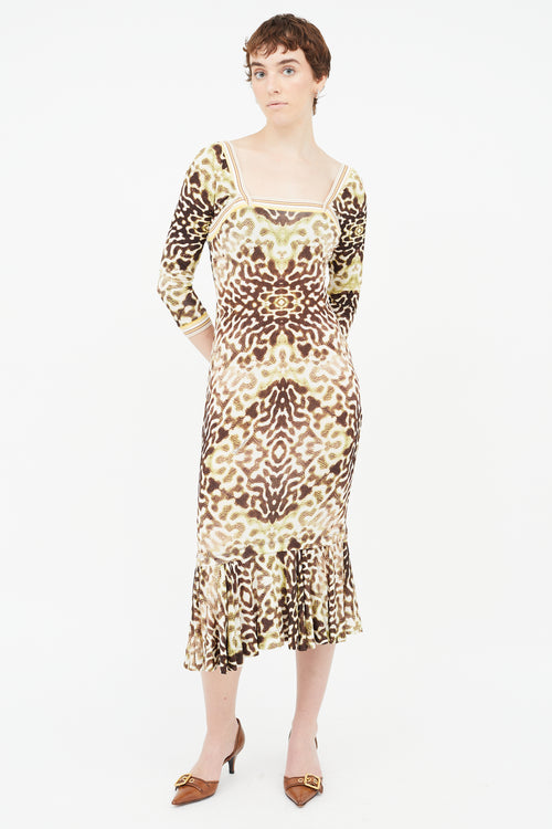 Roberto Cavalli Brown 
Multi Print Dress