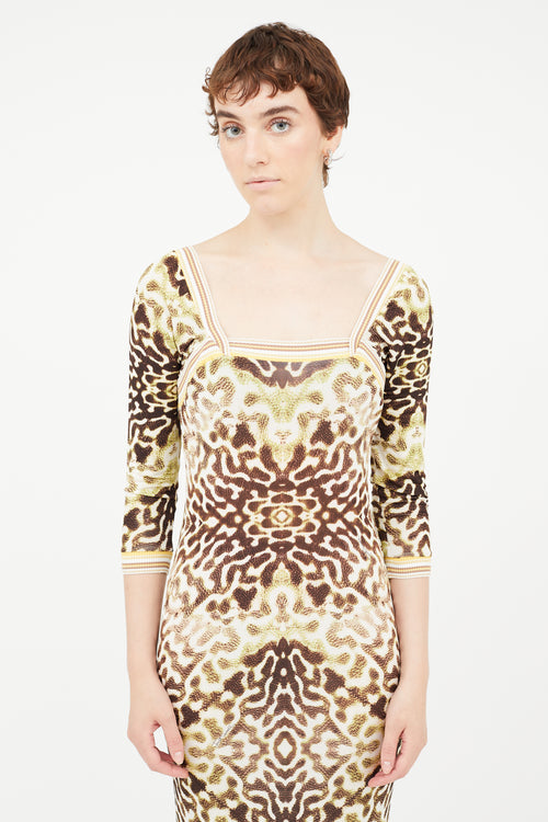 Roberto Cavalli Brown 
Multi Print Dress