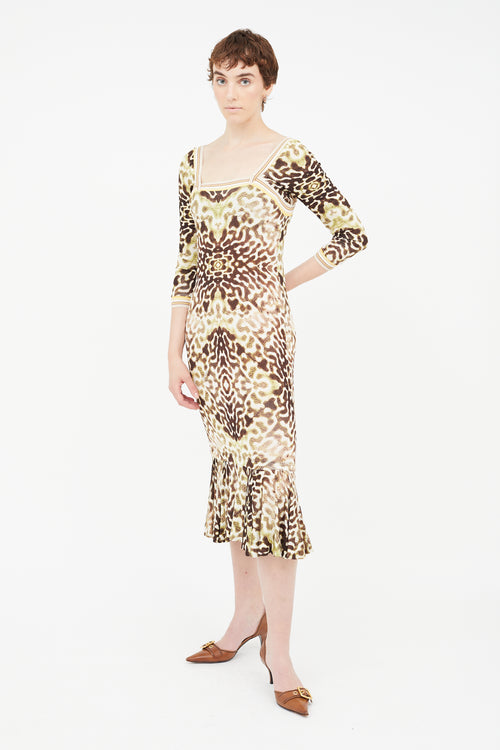 Roberto Cavalli Brown 
Multi Print Dress