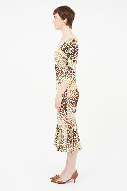 Roberto Cavalli Brown 
Multi Print Dress