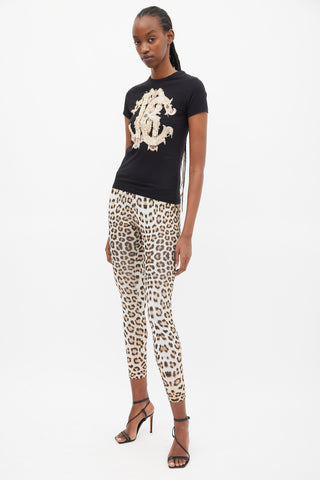 Roberto Cavalli Brown 
White Printed Legging