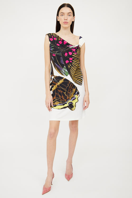 Roberto Cavalli White Multi Colour Sleeveless Dress