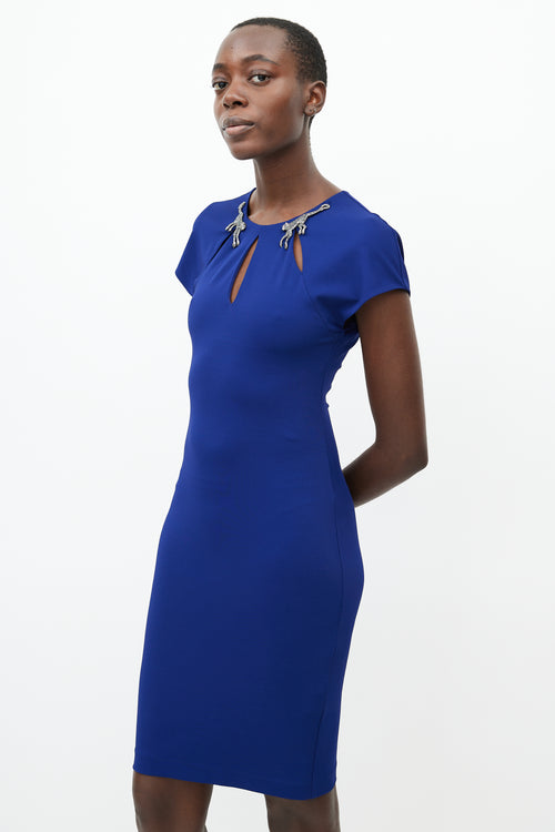 Roberto Cavalli Electric Blue Brooch Shift Dress