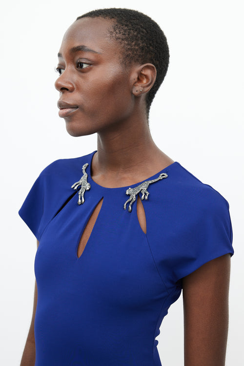 Roberto Cavalli Electric Blue Brooch Shift Dress