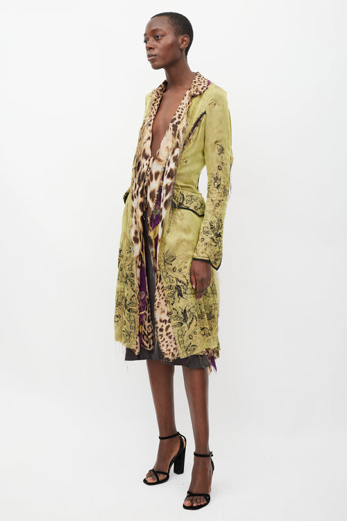 Roberto Cavalli Green 
Multicolour Layered Silk Coat