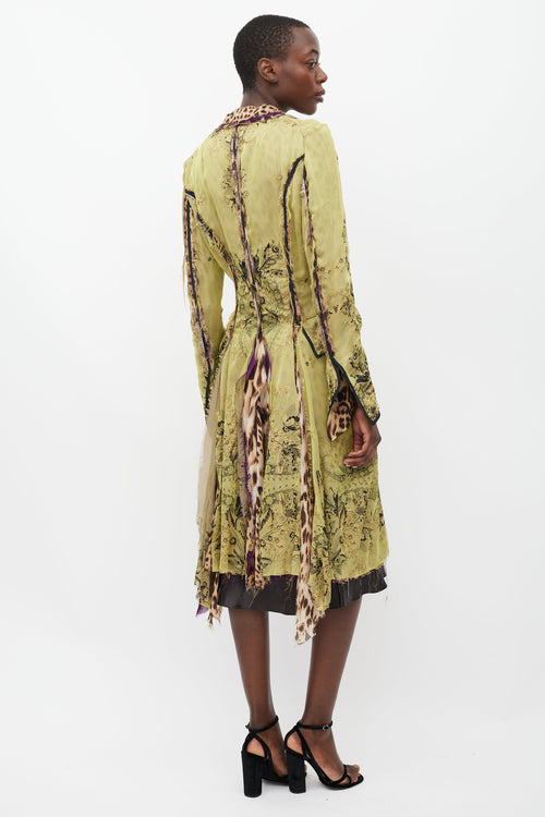 Roberto Cavalli Green 
Multicolour Layered Silk Coat