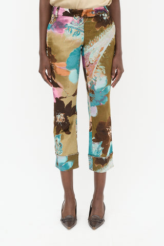 Roberto Cavalli Brown 
Multicolour Corduroy Floral Trouser