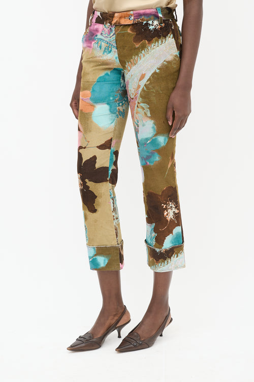 Roberto Cavalli Brown 
Multicolour Corduroy Floral Trouser