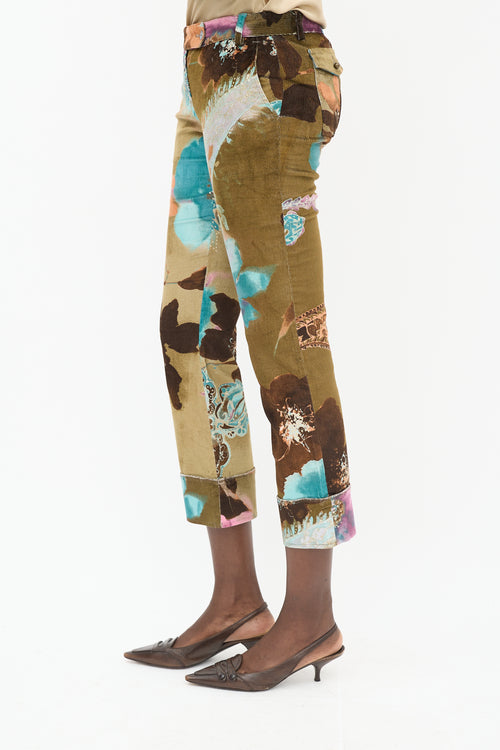 Roberto Cavalli Brown 
Multicolour Corduroy Floral Trouser