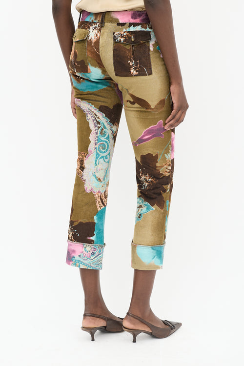 Roberto Cavalli Brown 
Multicolour Corduroy Floral Trouser