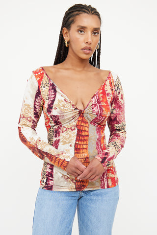 Roberto Cavalli Red Multi Print Twist Top