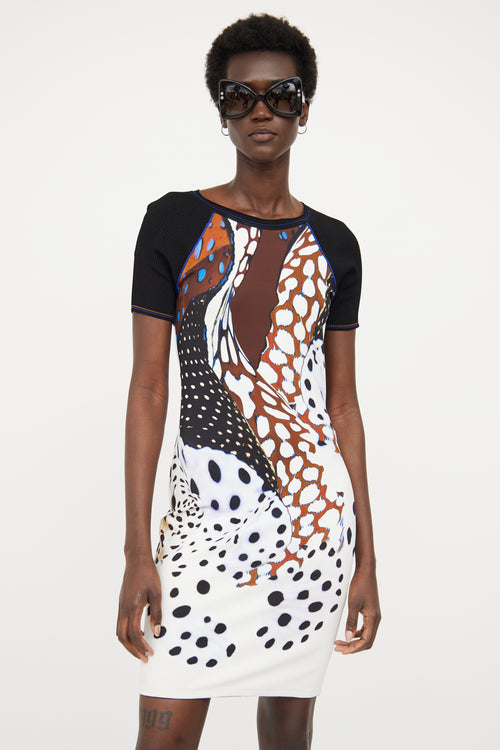 Roberto Cavalli White 
Black Multi Color Dress