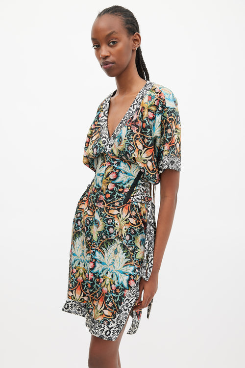 Roberto Cavalli Black 
Multicolour Floral Lace Up Dress